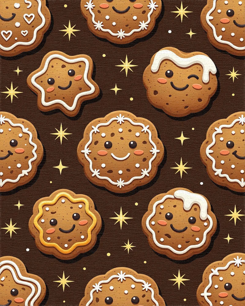 Whimsical Gingerbread Cookie Festive Brown Background Rug - Cutout View
