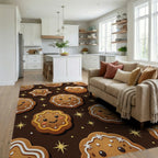 Whimsical Gingerbread Cookie Festive Brown Background Rug Living Room View