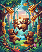 Whimsical Golden Bear Forest Scene Rug - Cutout View