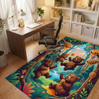 Whimsical Golden Bear Forest Scene Rug Office View