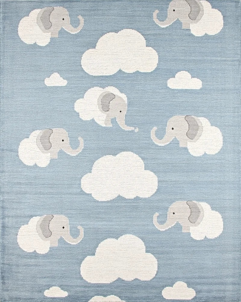 Whimsical Gray Elephant Cloud Sky Rug - Cutout View