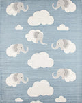 Whimsical Gray Elephant Cloud Sky Rug - Cutout View