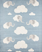 Whimsical Gray Elephant Cloud Sky Rug - Cutout View