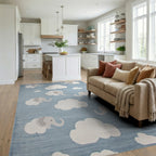 Whimsical Gray Elephant Cloud Sky Rug - Living Room View