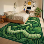Whimsical Green Caterpillar Garden Rug - Bedroom View