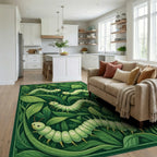 Whimsical Green Caterpillar Garden Rug - Living Room View