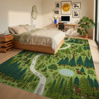 Whimsical Green Forest Path Rug - Bedroom View