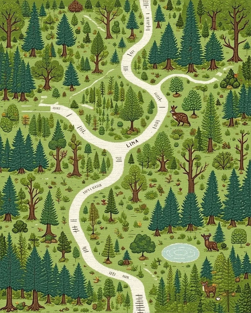 Whimsical Green Forest Path Rug - Cutout View