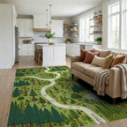 Whimsical Green Forest Path Rug - Living Room View