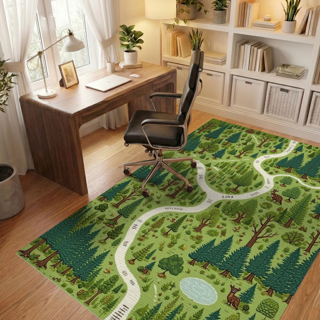 Whimsical Green Forest Path Rug - Office View