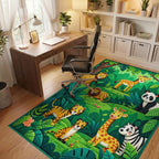 Whimsical Jungle Animals Green Forest Rug - Office View