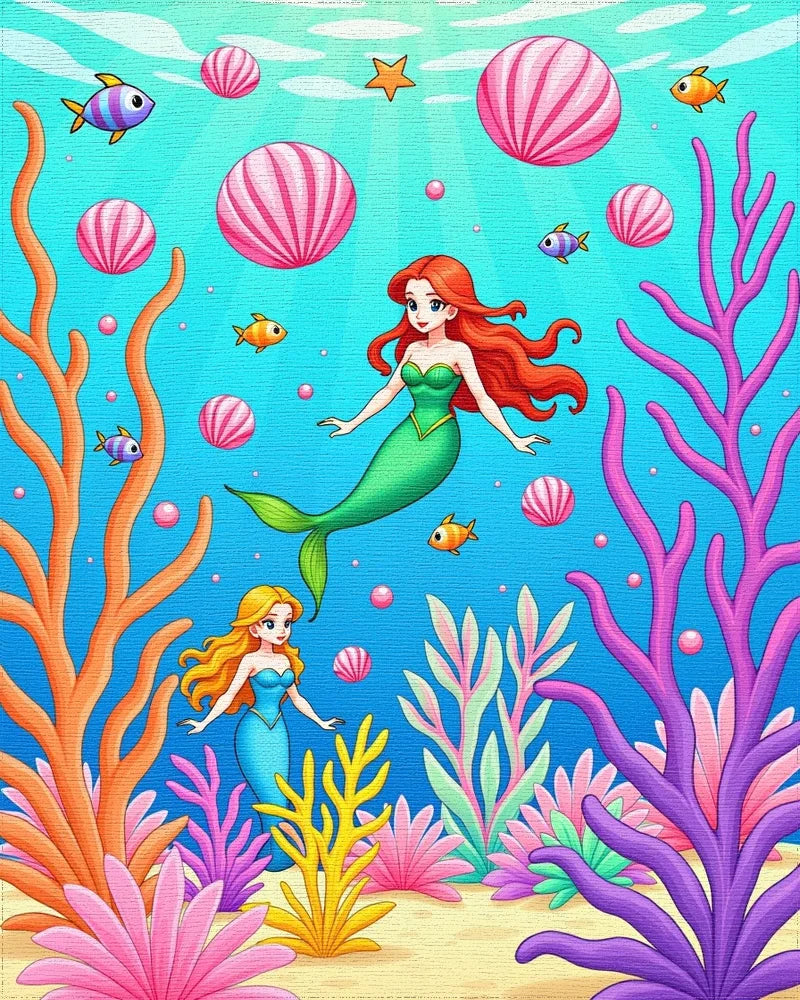 Whimsical Mermaid Coral Reef Undersea Adventure Rug - Cutout View