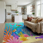 Whimsical Mermaid Coral Reef Undersea Adventure Rug Living Room View