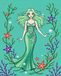 Whimsical Mermaid Seaweed Starfish Illustration Rug - Cutout View