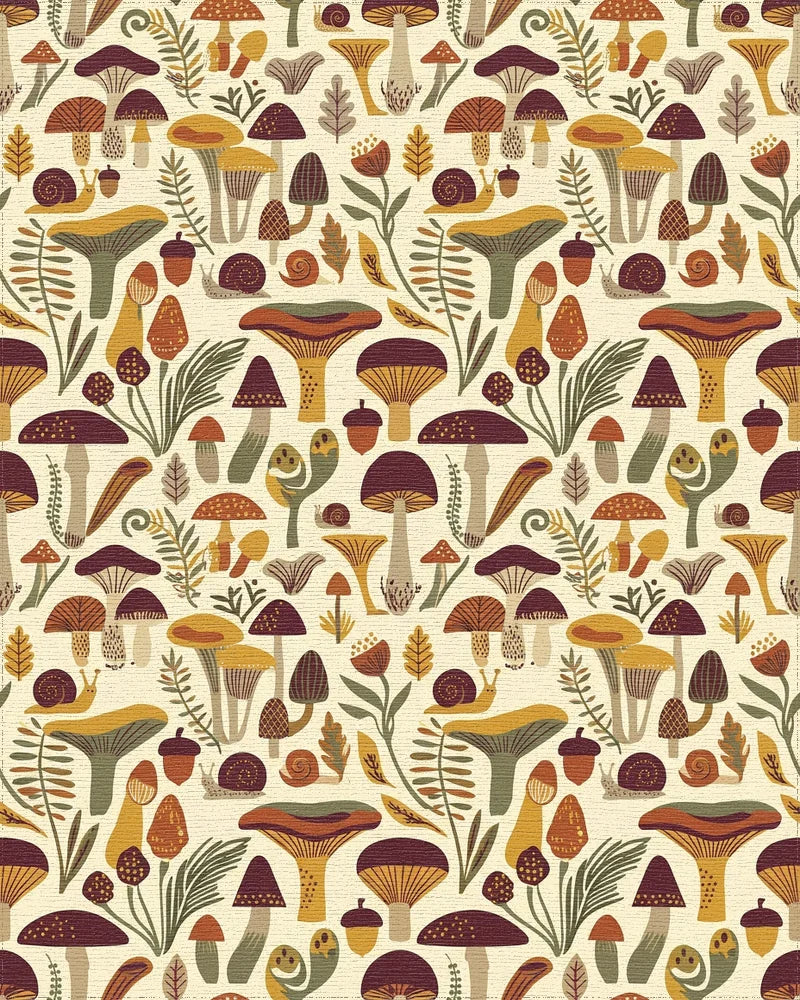 Whimsical Mushroom And Snail Forest Friends Rug - Cutout View