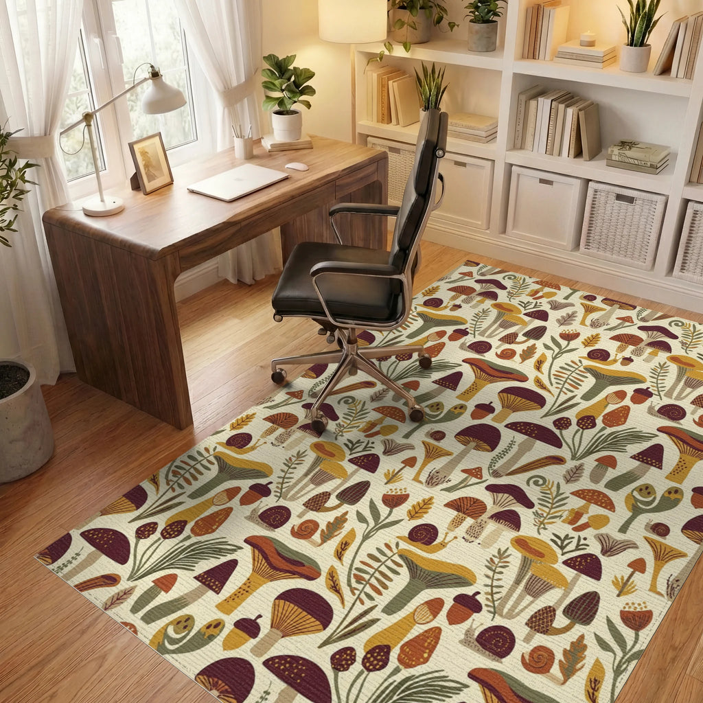 Whimsical Mushroom And Snail Forest Friends Rug Office View