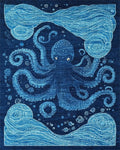Whimsical Navy Octopus Waves Rug - Cutout View