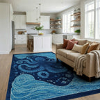 Whimsical Navy Octopus Waves Rug - Living Room View