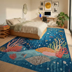 Whimsical Oceanic Coral Fish Bubbles Rug - Bedroom View