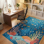 Whimsical Oceanic Coral Fish Bubbles Rug - Office View