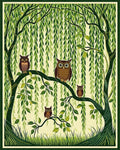 Whimsical Owl Family Forest Scene Rug - Cutout View