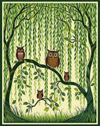 Whimsical Owl Family Forest Scene Rug - Cutout View