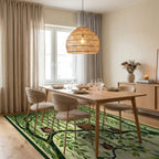 Whimsical Owl Family Forest Scene Rug - Dining Room View