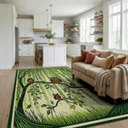Whimsical Owl Family Forest Scene Rug - Living Room View