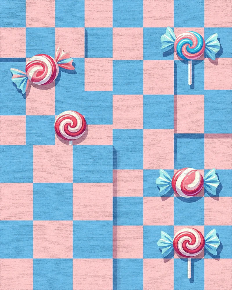 Whimsical Pink and Blue Swirled Candy Rug - Cutout View