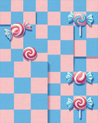 Whimsical Pink and Blue Swirled Candy Rug - Cutout View