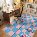 Whimsical Pink and Blue Swirled Candy Rug Office View