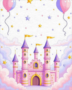 Whimsical Pink Castle and Starry Clouds Rug - Cutout View