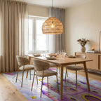 Whimsical Pink Castle and Starry Clouds Rug Dining Room View