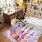 Whimsical Pink Castle and Starry Clouds Rug Office View