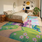 Whimsical Pink Castle Garden Path Rug Bedroom View