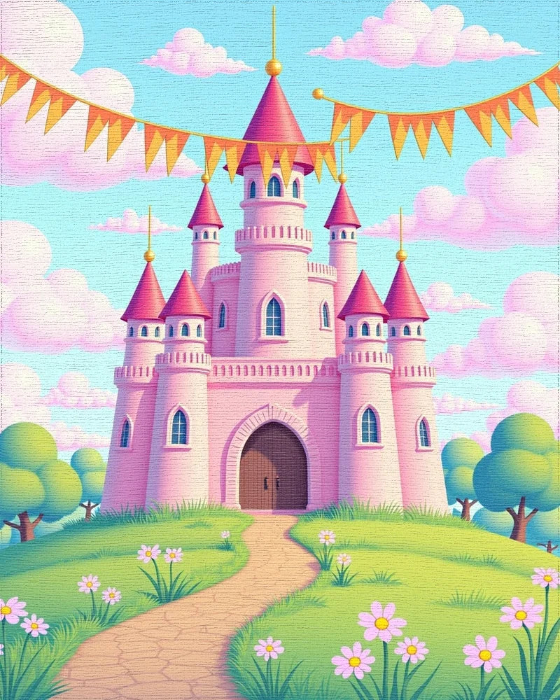 Whimsical Pink Castle Garden Path Rug - Cutout View