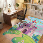 Whimsical Pink Castle Garden Path Rug Office View