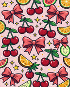 Whimsical Pink Cherry Bow Star Illustration Rug - Cutout View