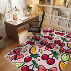 Whimsical Pink Cherry Bow Star Illustration Rug Office View