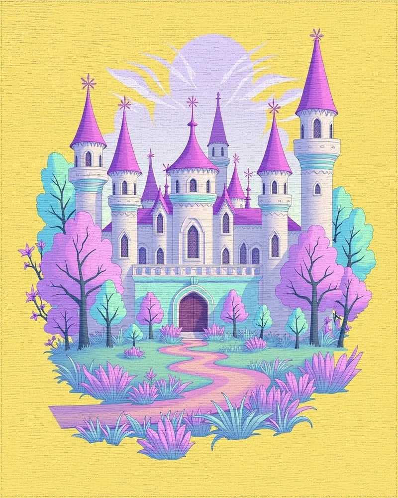 Whimsical Pink Fairytale Castle Garden Rug - Cutout View