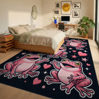 Whimsical Pink Frog and Heart Collage Rug Bedroom View