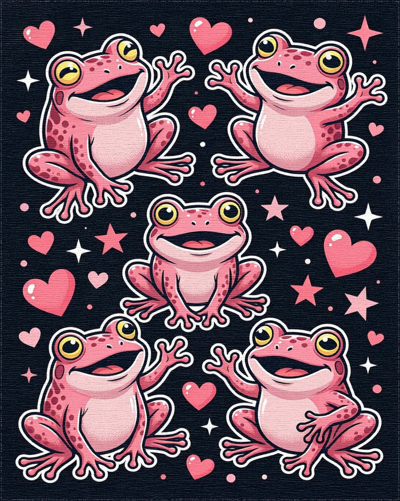 Whimsical Pink Frog and Heart Collage Rug - Cutout View