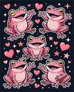 Whimsical Pink Frog and Heart Collage Rug - Cutout View