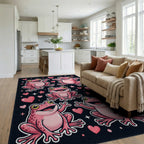Whimsical Pink Frog and Heart Collage Rug Living Room View