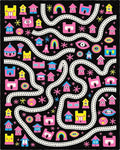 Whimsical Pink Rainbow And Village Map Rug - Cutout View