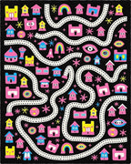 Whimsical Pink Rainbow And Village Map Rug - Cutout View