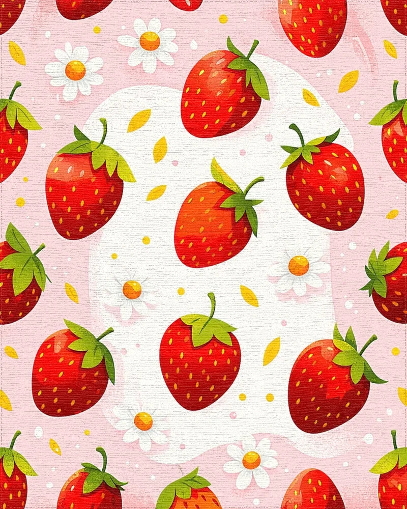 Whimsical Pink Strawberry Daisy Rug - Cutout View
