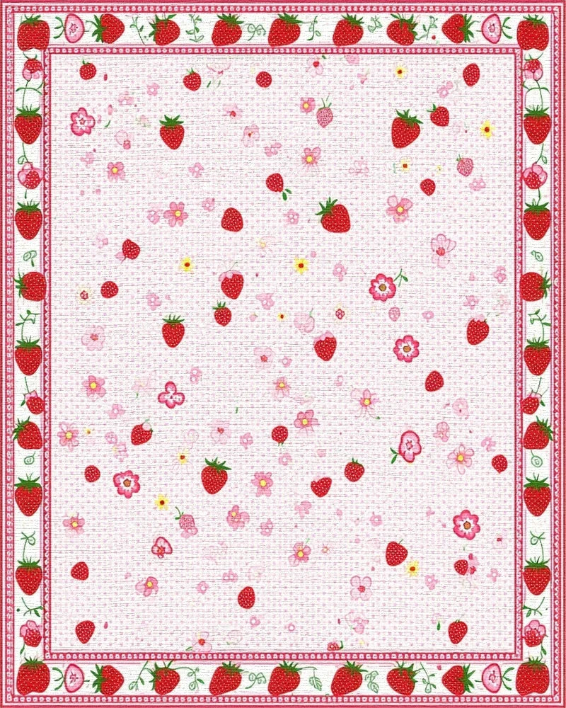 Whimsical Pink Strawberry Floral Rug - Cutout View