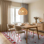 Whimsical Pink Strawberry Floral Rug - Dining Room View