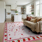 Whimsical Pink Strawberry Floral Rug - Living Room View